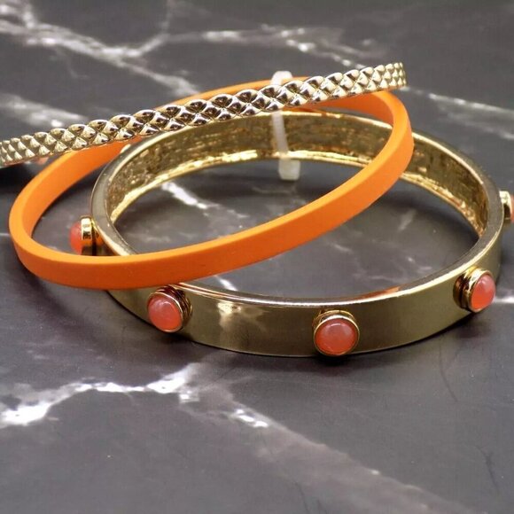Inc International Concepts Bangle Bracelets Gold Tone 3 Pc Set Coral Orange - Picture 1 of 3